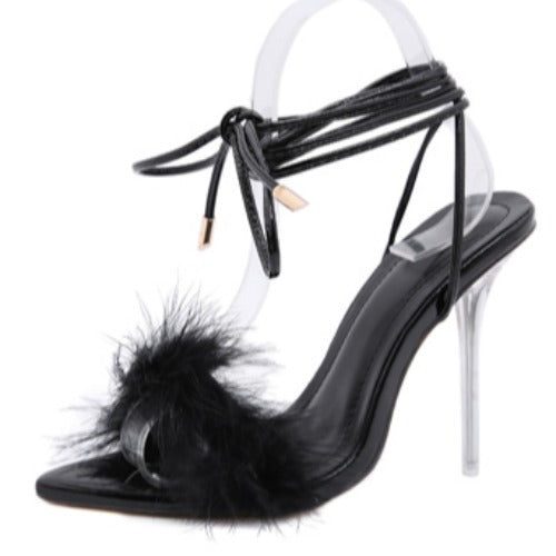 Feather Strap High Heels
