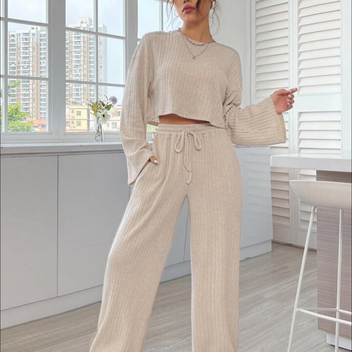 Knitted Long Sleeve Suit Set
